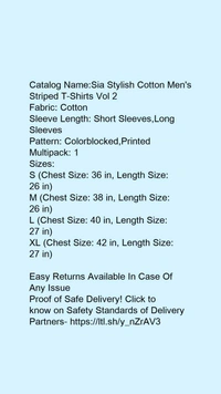 Catalog Name:*Sia Stylish Cotton Men's Striped T-Shirts Vol 2*Fabric: CottonSleeve Length: Short Sleeves,Long SleevesPattern: Colorblocked,PrintedMultipack: 1 - Colour- Black