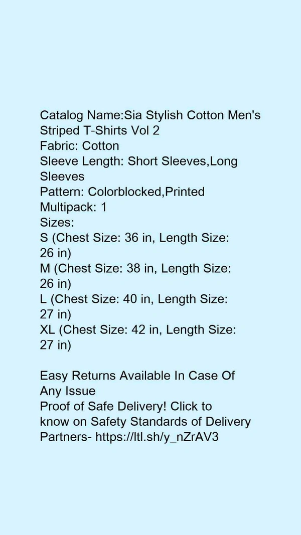 Catalog Name:*Sia Stylish Cotton Men's Striped T-Shirts Vol 2*Fabric: CottonSleeve Length: Short Sleeves,Long SleevesPattern: Colorblocked,PrintedMultipack: 1 - Colour- Black