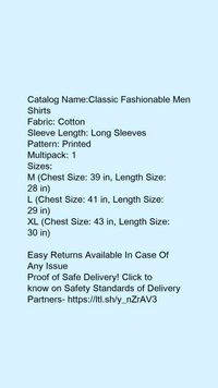 Catalog Name:*Classic Fashionable Men Shirts*Fabric: CottonSleeve Length: Long SleevesPattern: PrintedMultipack: 1 - S