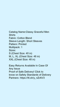 Catalog Name:*Classy Graceful Men Shirts*Fabric: Cotton BlendSleeve Length: Short SleevesPattern: PrintedMultipack: 1 - XXXL