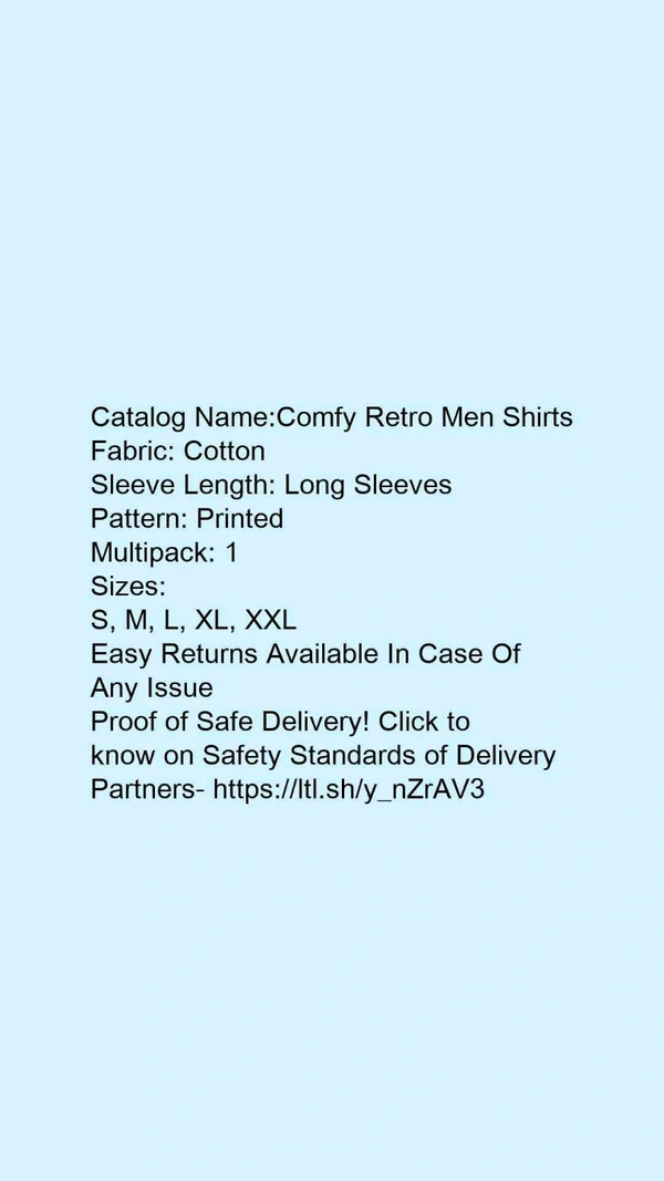 Catalog Name:*Comfy Retro Men Shirts*Fabric: CottonSleeve Length: Long SleevesPattern: PrintedMultipack: 1 - L