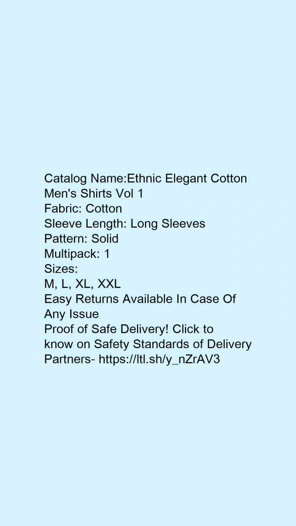 Catalog Name:*Ethnic Elegant Cotton Men's Shirts Vol 1*Fabric: CottonSleeve Length: Long SleevesPattern: SolidMultipack: 1 - Black, M