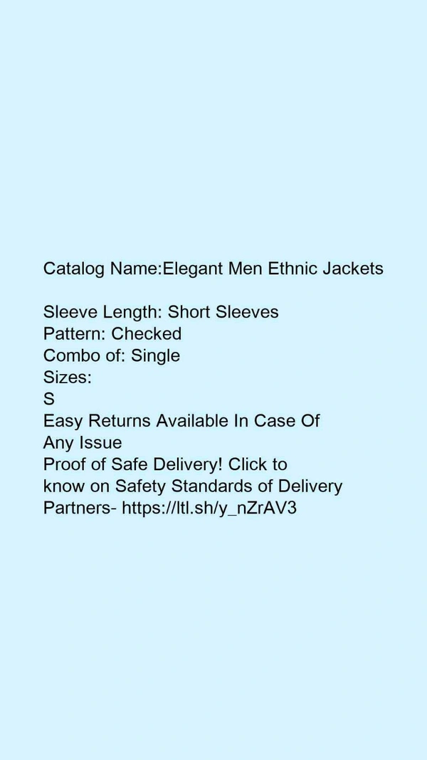 Catalog Name:*Elegant Men Ethnic Jackets*Sleeve Length: Short SleevesPattern: CheckedCombo of: Single - M