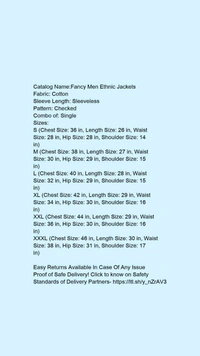 Catalog Name:*Fancy Men Ethnic Jackets*Fabric: CottonSleeve Length: SleevelessPattern: CheckedCombo of: Single - XL