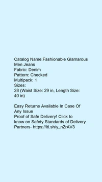 Catalog Name:*Fashionable Glamarous Men Jeans*Fabric: DenimPattern: CheckedMultipack: 1 - 28