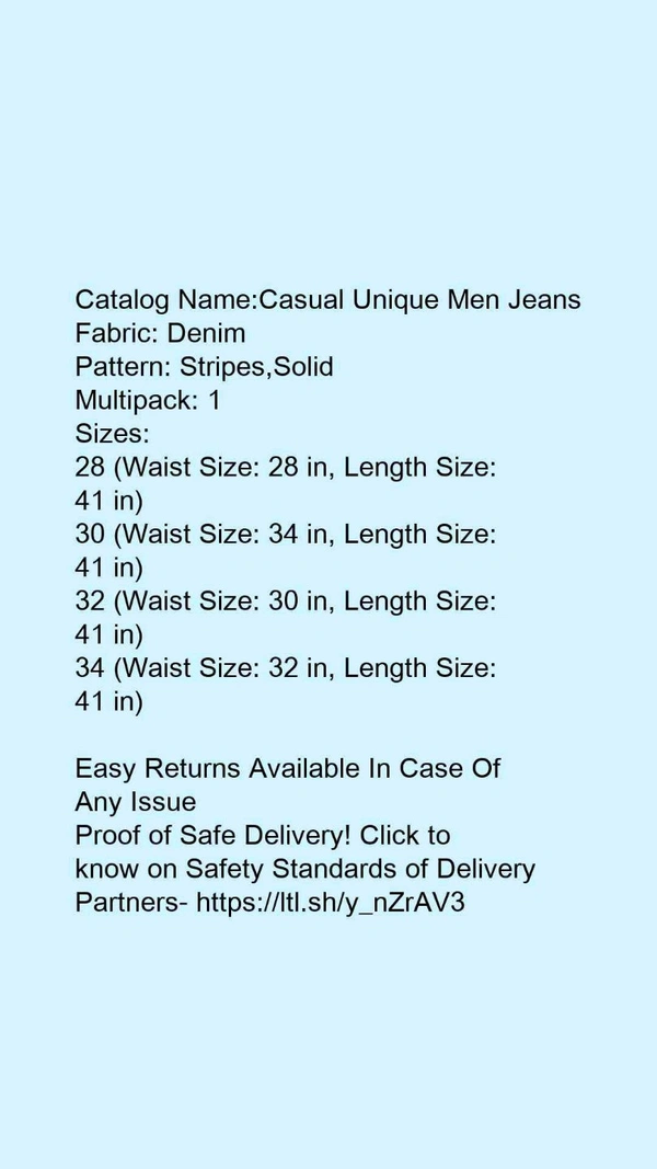 Catalog Name:*Casual Unique Men Jeans*Fabric: DenimPattern: Stripes,SolidMultipack: 1 - 30
