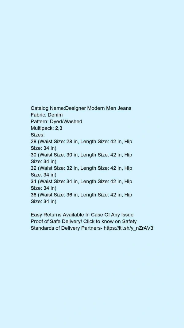 Catalog Name:*Designer Modern Men Jeans*Fabric: DenimPattern: Dyed/WashedMultipack: 3 - 34