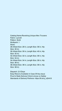 Catalog Name:*Ravishing Unique Men Trousers*Fabric: LyocellPattern: SolidMultipack: 1 - 32