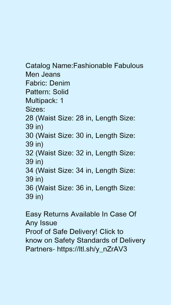 Catalog Name:*Fashionable Fabulous Men Jeans*Fabric: DenimPattern: SolidMultipack: 1 - 34