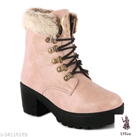 Catalog Name:*Stylish Women Boots*Material: Syntethic LeatherSole Material: PvcPattern: SolidFastening & Back Detail: Lace-Up - IND-5