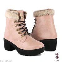 Catalog Name:*Stylish Women Boots*Material: Syntethic LeatherSole Material: PvcPattern: SolidFastening & Back Detail: Lace-Up - IND-5