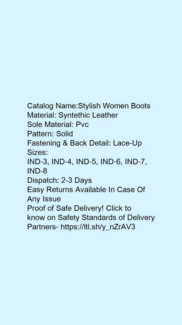 Catalog Name:*Stylish Women Boots*Material: Syntethic LeatherSole Material: PvcPattern: SolidFastening & Back Detail: Lace-Up - IND-5