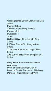 Catalog Name:*Stylish Glamorous Men Shirts*Fabric: CottonSleeve Length: Long SleevesPattern: SolidMultipack: 1 - Blue