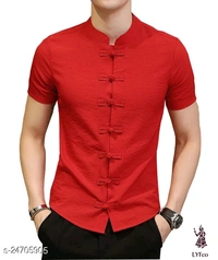 Catalog Name:*Trendy Latest Men Shirts*Fabric: CottonSleeve Length: Short SleevesPattern: SolidMultipack: 1 - Red