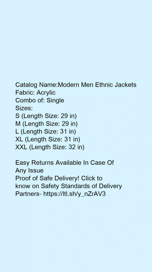 Catalog Name:*Modern Men Ethnic Jackets*Fabric: AcrylicCombo of: Single - XL