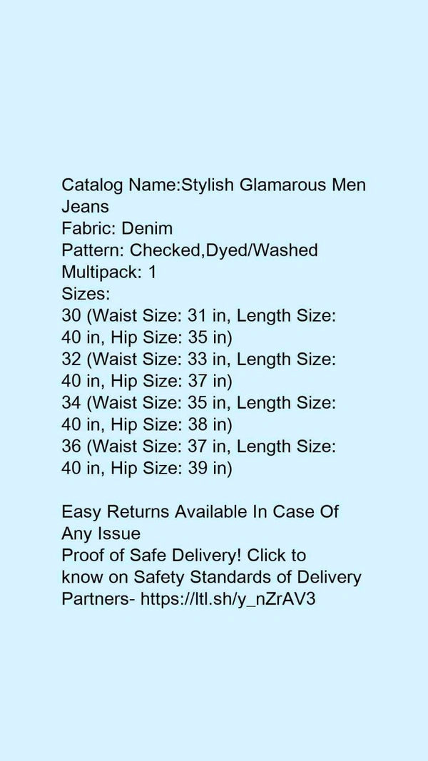 Catalog Name:*Stylish Glamarous Men Jeans*Fabric: DenimPattern: Checked,Dyed/WashedMultipack: 1 - 34