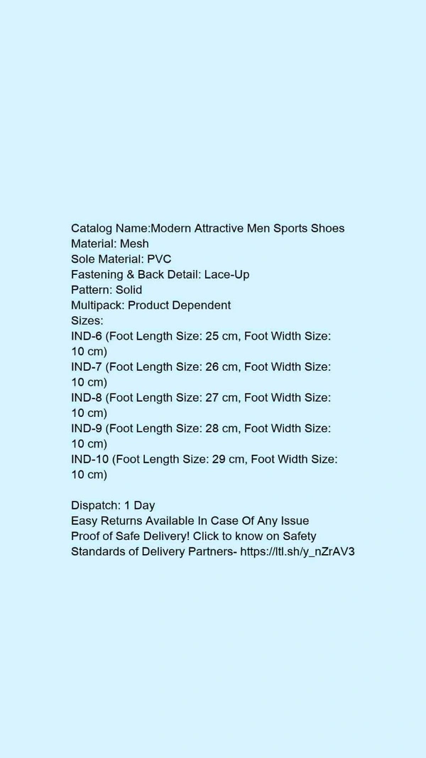 Catalog Name:*Modern Attractive Men Sports Shoes*Material: MeshSole Material: PVCFastening & Back Detail: Lace-UpPattern: SolidMultipack: 2 - IND-10