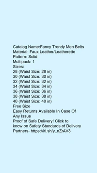 Catalog Name:*Fancy Trendy Men Belts*Material: Faux Leather/LeatherettePattern: SolidMultipack: 1 - Free size