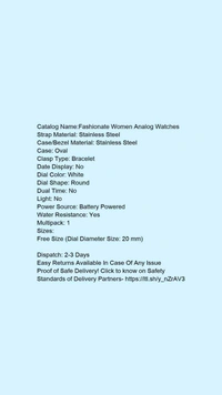 Catalog Name:*Fashionate Women Analog Watches* - Free size