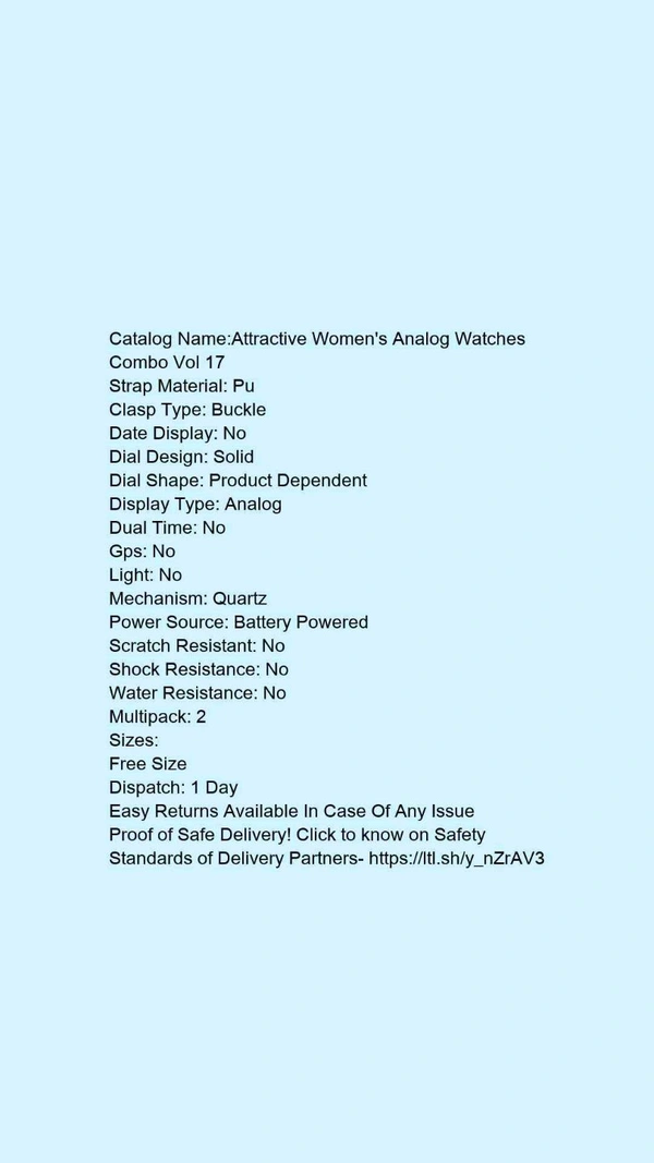 Catalog Name:*Attractive Women's Analog Watches Combo Vol 17* - Free size