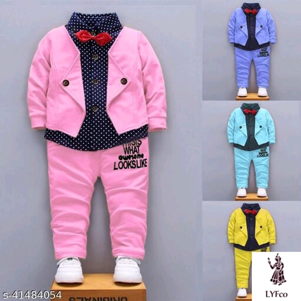 Catalog Name:*Pretty Funky Boys Top & Bottom Sets*Top Fabric: Hosiery CottonBottom Fabric: Hosiery CottonSleeve Length: Long SleevesTop Pattern: Self DesignBottom Pattern: Self-DesignMultipack: SingleAdd-Ons: Bow Tie - 5-6 Years