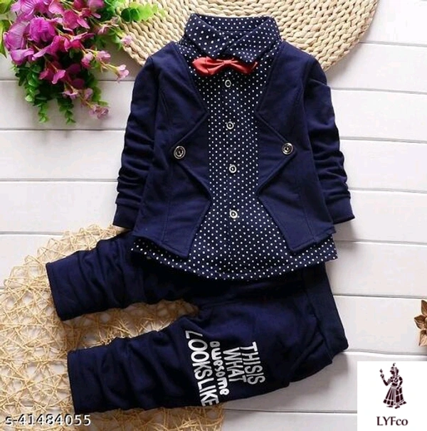 Catalog Name:*Pretty Funky Boys Top & Bottom Sets*Top Fabric: Hosiery CottonBottom Fabric: Hosiery CottonSleeve Length: Long SleevesTop Pattern: Self DesignBottom Pattern: Self-DesignMultipack: SingleAdd-Ons: Bow Tie - 3-4 Years