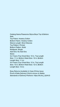 Catalog Name:*Flawsome Stylus Boys Top & Bottom Sets*Top Fabric: Hosiery CottonBottom Fabric: Hosiery CottonSleeve Length: Short SleevesTop Pattern: PrintedBottom Pattern: SolidMultipack: SingleAdd-Ons: No Add Ons - 4-5 Years