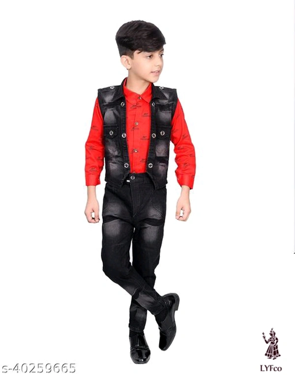 Catalog Name:*Princess Elegant Boys Top & Bottom Sets*Top Fabric: DenimBottom Fabric: DenimSleeve Length: Long SleevesTop Pattern: Dyed/ WashedBottom Pattern: Dyed/ WashedMultipack: SingleAdd-Ons: Bow Tie - 5-6 Years