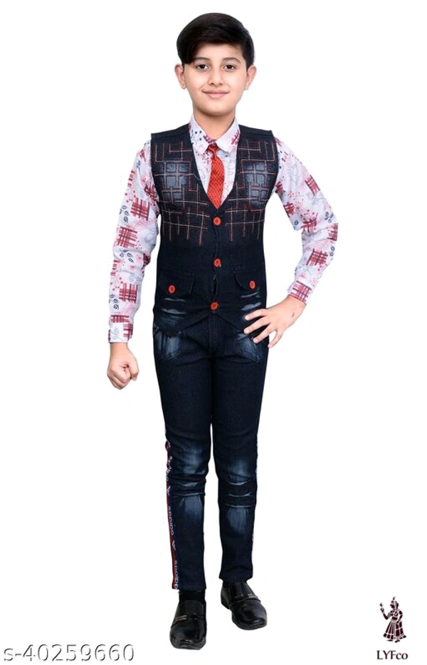 Catalog Name:*Princess Elegant Boys Top & Bottom Sets*Top Fabric: DenimBottom Fabric: DenimSleeve Length: Long SleevesTop Pattern: Dyed/ WashedBottom Pattern: Dyed/ WashedMultipack: SingleAdd-Ons: Bow Tie - 6-7 Years