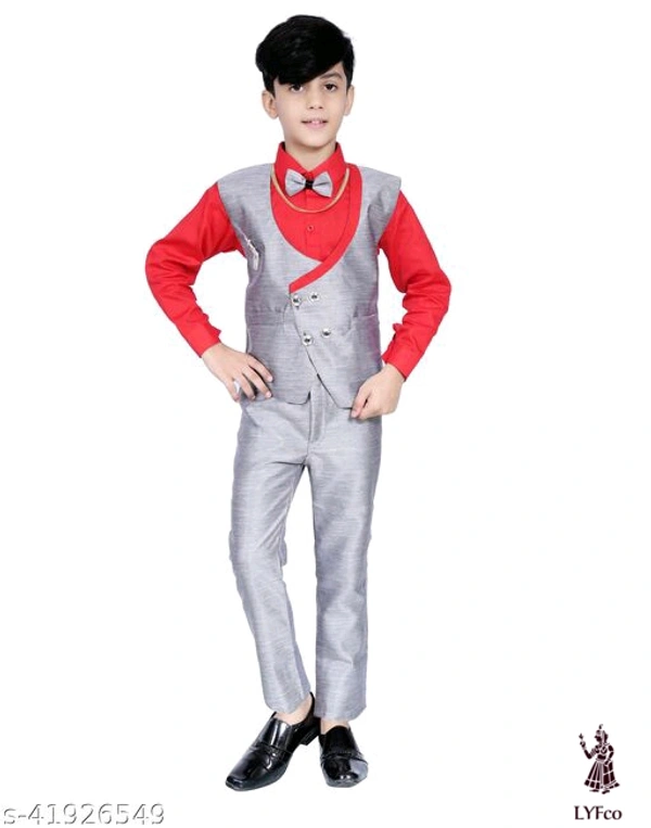Catalog Name:*Cute Fancy Boys Top & Bottom Sets*Top Fabric: Cotton BlendBottom Fabric: Cotton BlendSleeve Length: Long SleevesTop Pattern: Self DesignBottom Pattern: Self DesignMultipack: Single - 5-6 Years