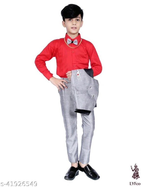 Catalog Name:*Cute Fancy Boys Top & Bottom Sets*Top Fabric: Cotton BlendBottom Fabric: Cotton BlendSleeve Length: Long SleevesTop Pattern: Self DesignBottom Pattern: Self DesignMultipack: Single - 5-6 Years