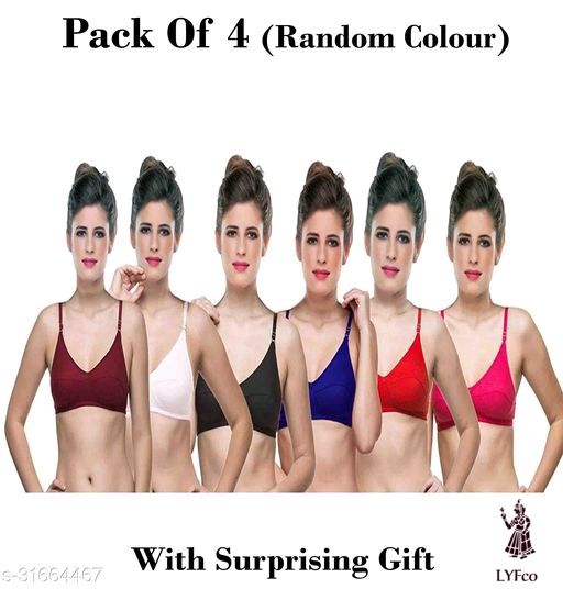 Catalog Name:*Stylus Women Bra*Fabric: HosieryPrint or Pattern Type:  SolidPadding: Non PaddedType: Everyday BraWiring: UnderwiredSeam Style:  Seamless,SeamedMultipack: 4