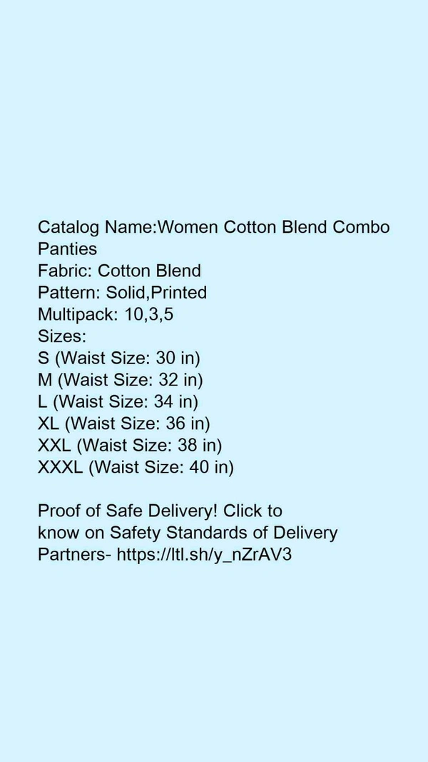 Catalog Name:*Women Cotton Blend Combo Panties*Fabric: Cotton BlendPattern: Solid,PrintedMultipack: 5 - S