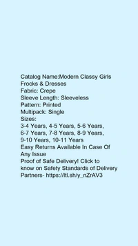 Catalog Name:*Modern Classy Girls Frocks & Dresses*Fabric: CrepeSleeve Length: SleevelessPattern: PrintedMultipack: Single - 2-3 Years