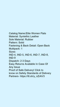 Catalog Name:*Elite Women Flats*Material: Syntethic LeatherSole Material: RubberPattern: SolidFastening & Back Detail: Open BackMultipack: 1 - IND4