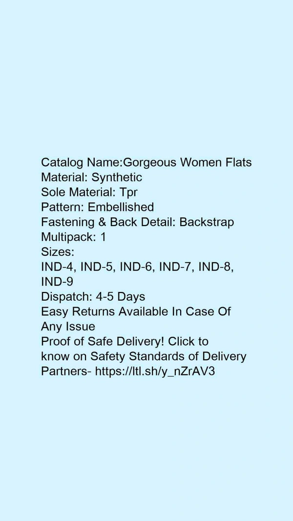 Catalog Name:*Gorgeous Women Flats*Material: SyntheticSole Material: TprPattern: EmbellishedFastening & Back Detail: BackstrapMultipack: 1 - IND-4