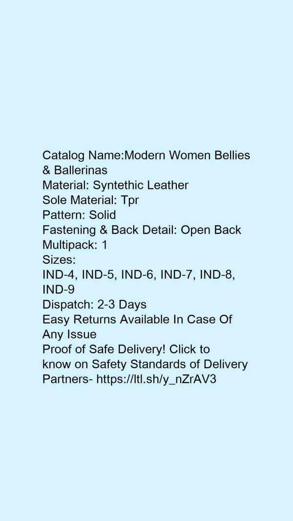 Catalog Name:*Modern Women Bellies & Ballerinas*Material: Syntethic LeatherSole Material: TprPattern: SolidFastening & Back Detail: Open BackMultipack: 1 - 4