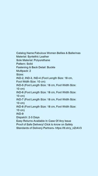 Catalog Name:*Fabulous Women Bellies & Ballerinas*Material: Syntethic LeatherSole Material: PolyurethanePattern: SolidFastening & Back Detail: BuckleMultipack: 1 - 5