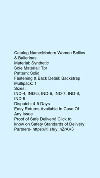 Catalog Name:*Modern Women Bellies & Ballerinas*Material: SyntheticSole Material: EvaPattern: Solid - 5