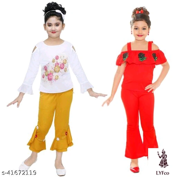 Catalog Name:*Modern Trendy Girls Frocks & Dresses*Fabric: Cotton BlendSleeve Length: Short Sleeves,Three-Quarter Sleeves,SleevelessPattern: Self-DesignMultipack: Pack Of 2 - 5-6