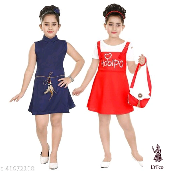 Catalog Name:*Modern Trendy Girls Frocks & Dresses*Fabric: Cotton BlendSleeve Length: Short Sleeves,Three-Quarter Sleeves,SleevelessPattern: Self-DesignMultipack: Pack Of 2 - 2-3