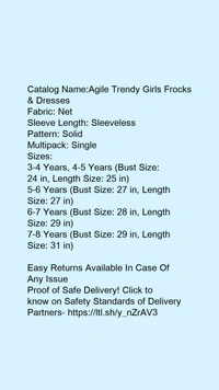 Catalog Name:*Agile Trendy Girls Frocks & Dresses*Fabric: NetSleeve Length: SleevelessPattern: SolidMultipack: Single - 7-8