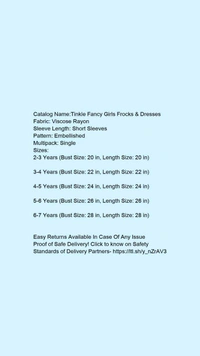Catalog Name:*Tinkle Fancy Girls Frocks & Dresses*Fabric: Viscose RayonSleeve Length: Short SleevesPattern: EmbellishedMultipack: Single - 6-7