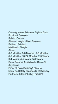 Catalog Name:*Princess Stylish Girls Frocks & Dresses*Fabric: CottonSleeve Length: Short SleevesPattern: PrintedMultipack: Single - 2-3 Years