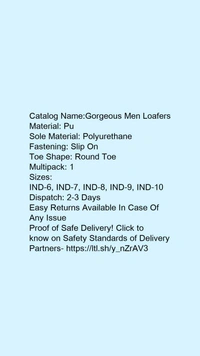 Catalog Name:*Gorgeous Men Loafers*Material: PuSole Material: PolyurethaneFastening: Slip OnToe Shape: Round ToeMultipack: 1 - 8
