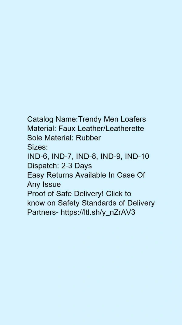 Catalog Name:*Trendy Men Loafers*Material: Faux Leather/LeatheretteSole Material: Rubber - 6