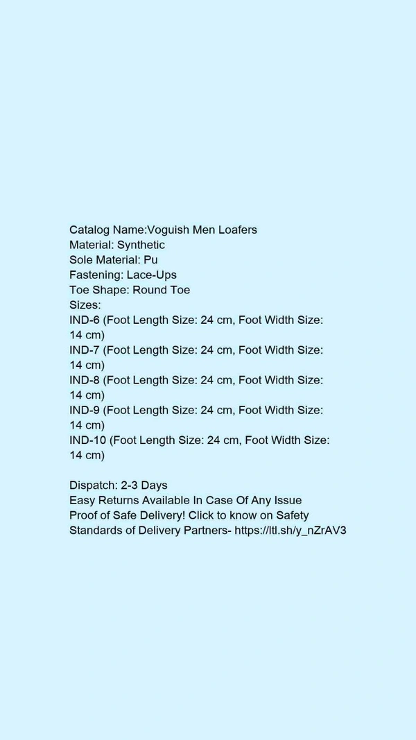 Catalog Name:*Voguish Men Loafers*Material: SyntheticSole Material: PuFastening: Lace-UpsToe Shape: Round Toe - 9