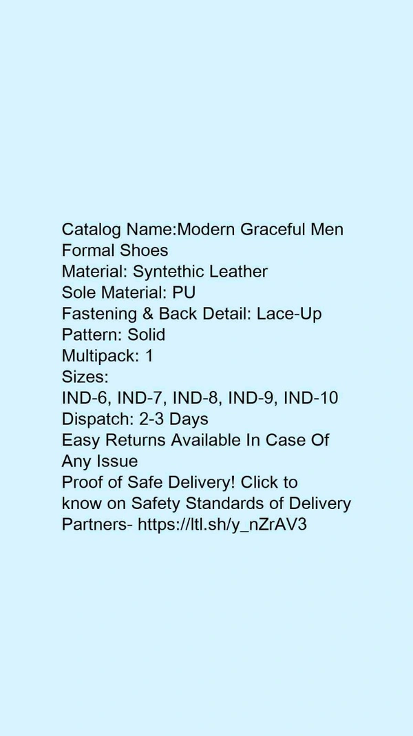 Catalog Name:*Modern Graceful Men Formal Shoes*Material: Syntethic LeatherSole Material: PUFastening & Back Detail: Lace-UpPattern: SolidMultipack: 1 - 10