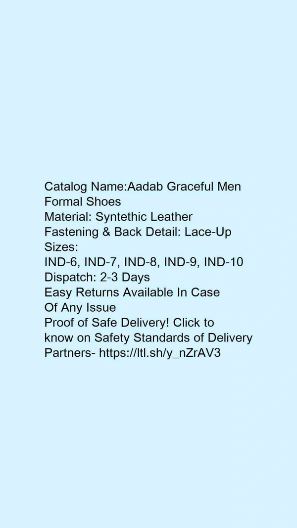 Catalog Name:*Aadab Graceful Men Formal Shoes*Material: Syntethic LeatherFastening & Back Detail: Lace-Up - 6