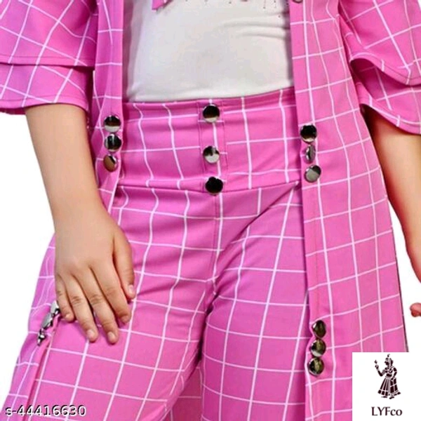 Catalog Name:*Cutiepie Stylish Girls Clothing Set*Sleeve Length: Three-Quarter SleevesTop Pattern: CheckedBottom Pattern: AppliqueMultipack: SingleAdd-Ons: Waistcoat - 11-12
